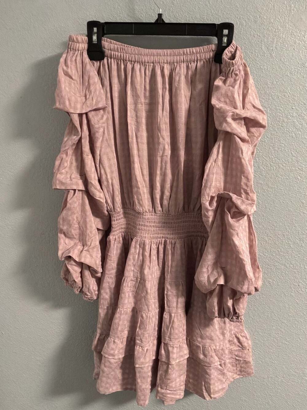 Easel Los Angeles Off The Shoulder Ruffle Long Sleeve Mini Dress Pink Size S